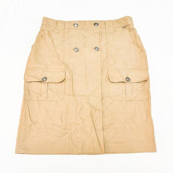 St. John Khaki Button Front Military Skirt Pencil Straight R720001 Size 14 NWT - Picture 1 of 7